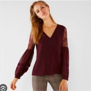Express Maroon Bell Sleeve Top